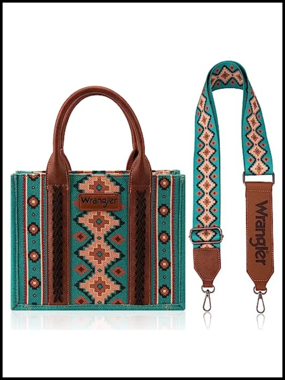 Aztec Print Canvas Western Satchel Tote with Detachable Strap - High Quality